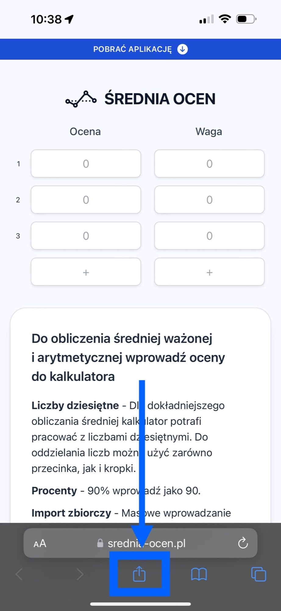 Safari - kliknij ikonę udostępnij
